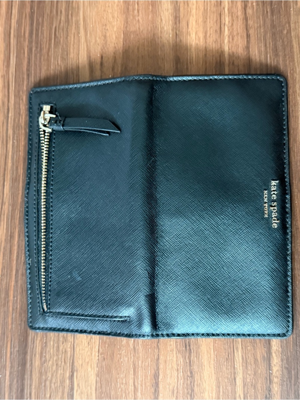 Kate Spade Black Leather Zip Bifold Wallet